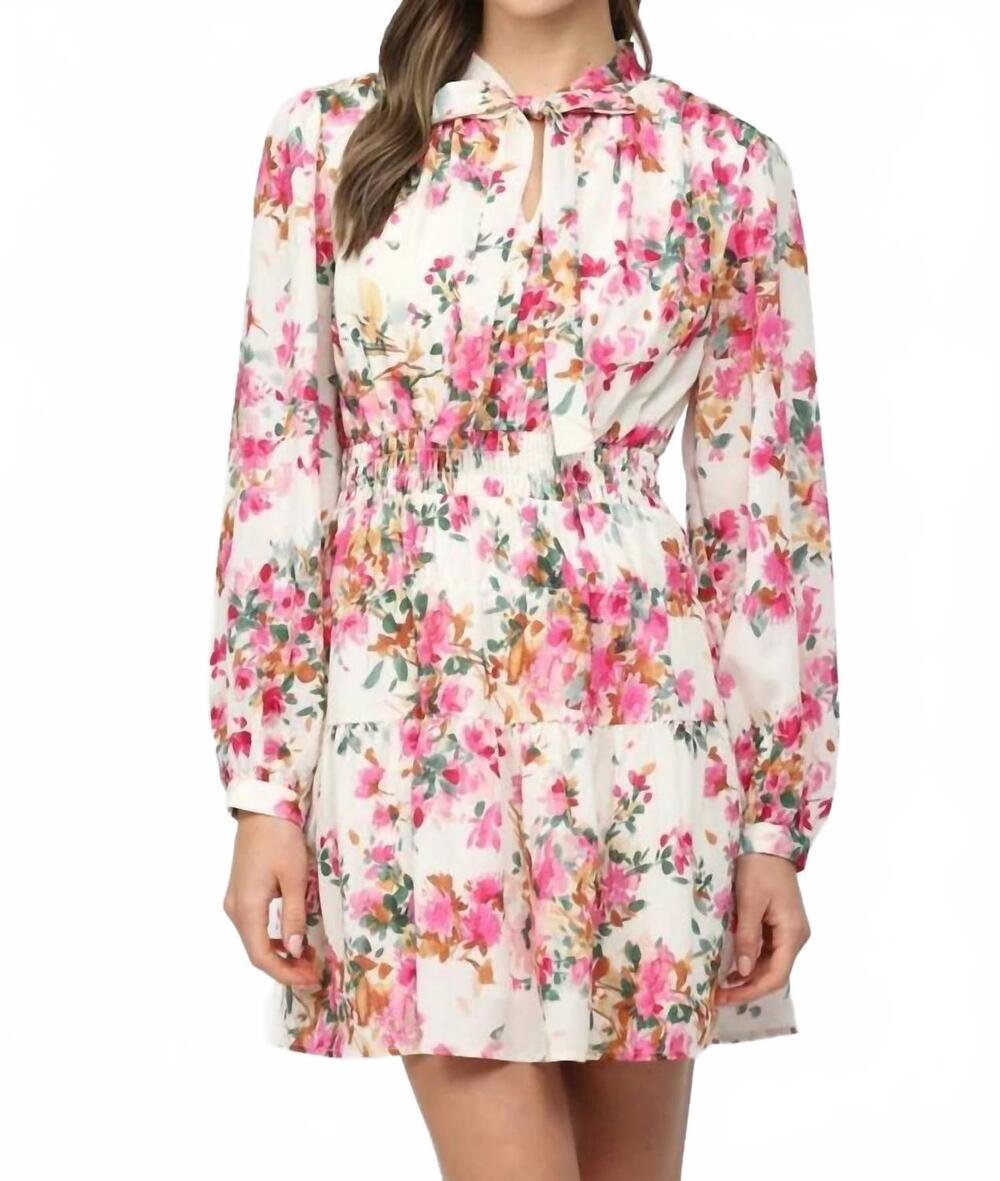 NEW FATE elvia dress in cream/ fuchsia